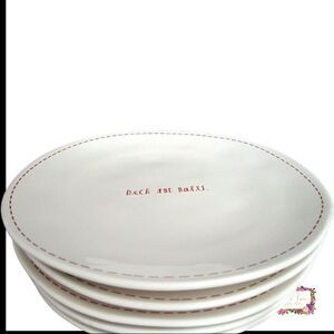 RARE Rae Dunn Christmas Holidays Stiched Dinner Plates Set of 4 Farmhouse HTF